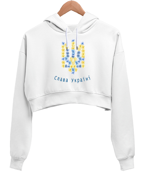 UKRAYNA SEYAHAT ARMA UKRAINE SLAVA UKRAINI UKRAINE YAŞASIN UKRAYNA LOVE UKRAINE Beyaz Kadın Crop Hoodie Kapüşonlu Sweatshirt