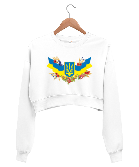 Tisho - UKRAYNA SEYAHAT ARMA UKRAINE SLAVA UKRAINI UKRAINE YAŞASIN UKRAYNA LOVE UKRAINE Beyaz Kadın Crop Sweatshirt