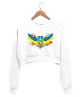 UKRAYNA SEYAHAT ARMA UKRAINE SLAVA UKRAINI UKRAINE YAŞASIN UKRAYNA LOVE UKRAINE Beyaz Kadın Crop Sweatshirt - Thumbnail