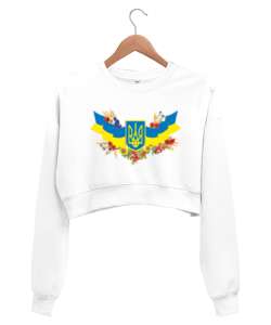 UKRAYNA SEYAHAT ARMA UKRAINE SLAVA UKRAINI UKRAINE YAŞASIN UKRAYNA LOVE UKRAINE Beyaz Kadın Crop Sweatshirt