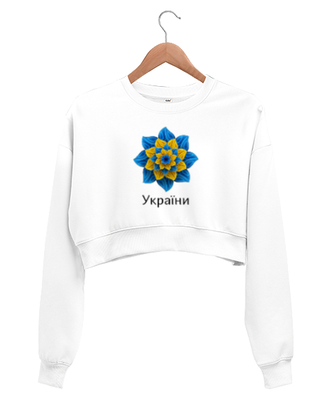 Tisho - UKRAYNA SEYAHAT ARMA UKRAINE SLAVA UKRAINI UKRAINE YAŞASIN UKRAYNA LOVE UKRAINE Beyaz Kadın Crop Sweatshirt