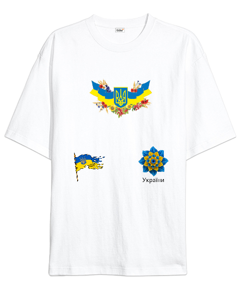 Tisho - UKRAYNA SEYAHAT ARMA UKRAINE SLAVA UKRAINI UKRAINE YAŞASIN UKRAYNA LOVE UKRAINE Beyaz Oversize Unisex Tişört