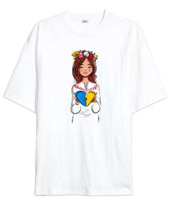 Ukrayna - Ukraine Heart Woman Beyaz Oversize Unisex Tişört