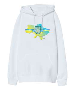 Ukrayna - Ukraine Map - Seyahat Arma Beyaz Oversize Unisex Kapüşonlu Sweatshirt