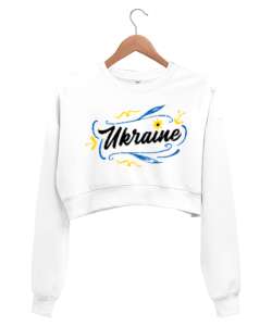 Ukrayna - Ukraine V2 Beyaz Kadın Crop Sweatshirt