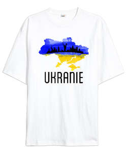 Ukrayna - Ukranie Blu V3 Beyaz Oversize Unisex Tişört