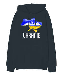 Ukrayna - Ukranie Blu V3 Füme Oversize Unisex Kapüşonlu Sweatshirt