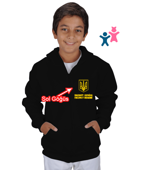 Ukrayna,Ukraine,Ukrayna Bayrağı,Ukraine flag. Siyah Çocuk Kapüşonlu Hoodie Fermuarlı