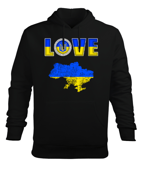 Ukrayna,Ukraine,Ukrayna Bayrağı,Ukraine flag,Ukrayna haritası. Siyah Erkek Kapüşonlu Hoodie Sweatshirt