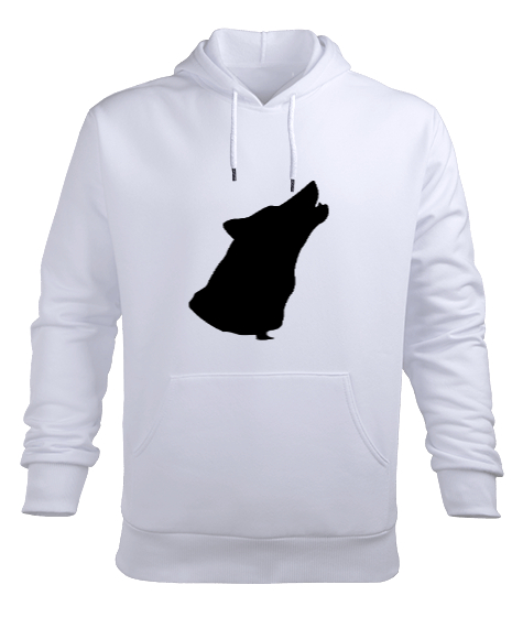 Uluyan Görkemli Siyah Bozkurt Beyaz Erkek Kapüşonlu Hoodie Sweatshirt