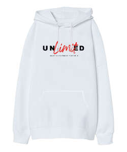 Unlimited Beyaz Oversize Unisex Kapüşonlu Sweatshirt