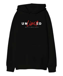 Unlimited Siyah Oversize Unisex Kapüşonlu Sweatshirt