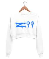 Urban design Beyaz Kadın Crop Sweatshirt - Thumbnail