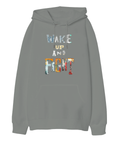 Uyan ve Savaş Text Baskılı Oversize Unisex Kapüşonlu Sweatshirt