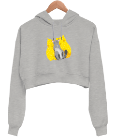 Uyuyan kedi Kadın Crop Hoodie Kapüşonlu Sweatshirt