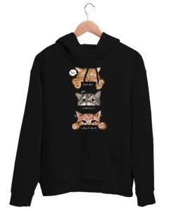 uyuyan kediler Siyah Unisex Kapşonlu Sweatshirt