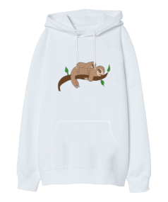 Uyuyan Tembel Hayvanlar Oversize Unisex Kapüşonlu Sweatshirt