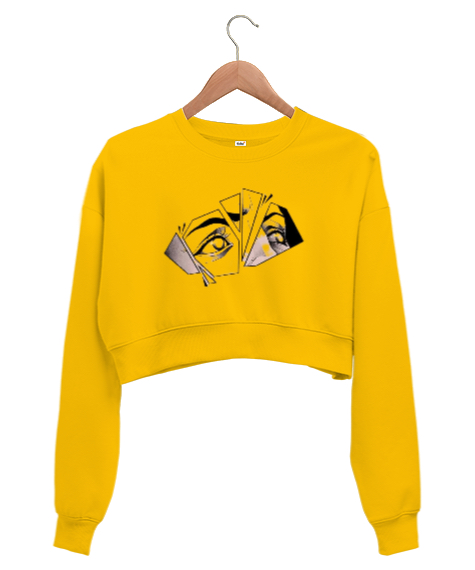 Uzaklara dalan çizgiler için de gözler Sarı Kadın Crop Sweatshirt