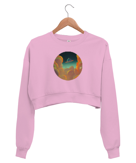 Uzay Pembe Kadın Crop Sweatshirt