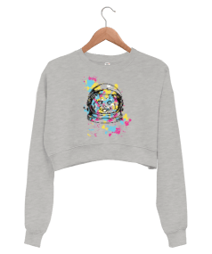 uzaydaki kedicik Kadın Crop Sweatshirt