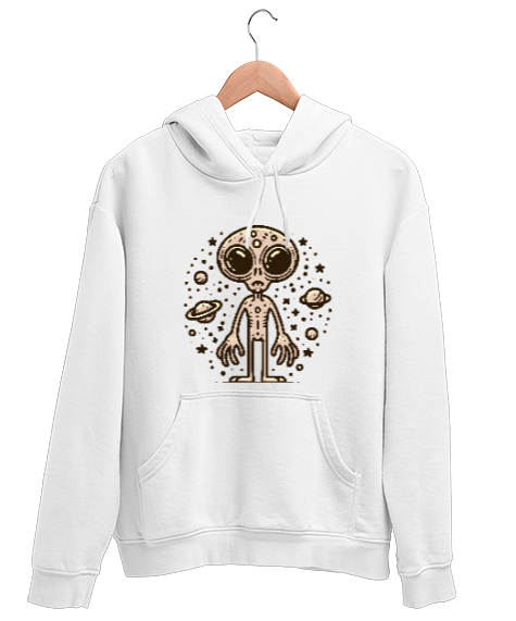 Tisho - uzaylı Beyaz Unisex Kapşonlu Sweatshirt