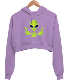 Uzaylı Kadın Crop Hoodie Kapüşonlu Sweatshirt