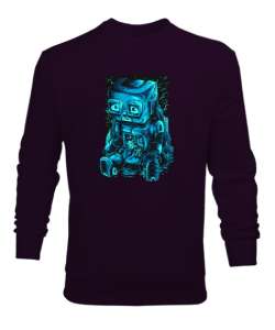 Üzgün Robot Koyu Mor Erkek Sweatshirt