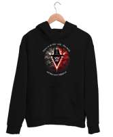 V_FOR_05 Siyah Unisex Kapşonlu Sweatshirt - Thumbnail