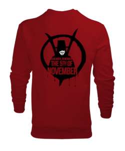 V for Vendetta Önü ve Arkası Baskılı Kırmızı Erkek Sweatshirt