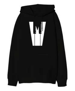 V Harfi - Zafer Siyah Oversize Unisex Kapüşonlu Sweatshirt