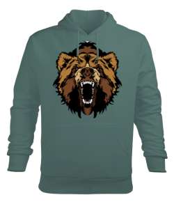 Vahşi Ayı Çağla Yeşili Erkek Kapüşonlu Hoodie Sweatshirt