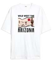 Vahşi Batı Arizona - Wild West Beyaz Oversize Unisex Tişört - Thumbnail