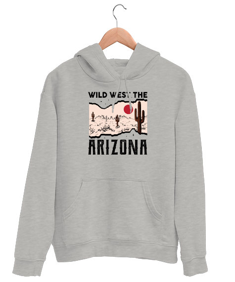 Tisho - Vahşi Batı Arizona - Wild West Gri Unisex Kapşonlu Sweatshirt