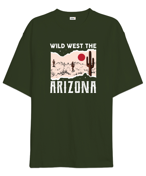 Tisho - Vahşi Batı Arizona - Wild West Haki Yeşili Oversize Unisex Tişört