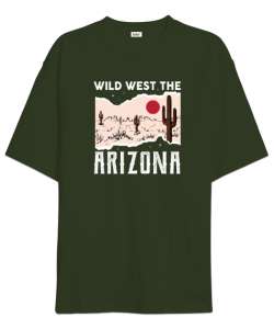 Vahşi Batı Arizona - Wild West Haki Yeşili Oversize Unisex Tişört