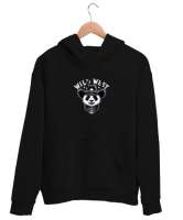 vahşi batılı panda Siyah Unisex Kapşonlu Sweatshirt - Thumbnail