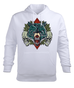 Vahşı bozkurt ve kurukafa Erkek Kapüşonlu Hoodie Sweatshirt