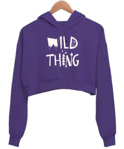 Vahşi Dünya Düşünce - Wild Thing Mor Kadın Crop Hoodie Kapüşonlu Sweatshirt