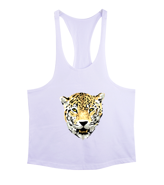 Vahşi Gerçekçi Panter Beyaz Erkek Tank Top Atlet