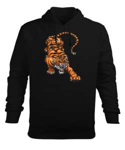 Vahşi kaplan Siyah Erkek Kapüşonlu Hoodie Sweatshirt