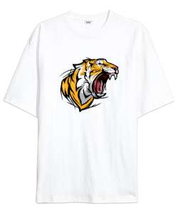 Vahşi Kaplan - Tiger Beyaz Oversize Unisex Tişört