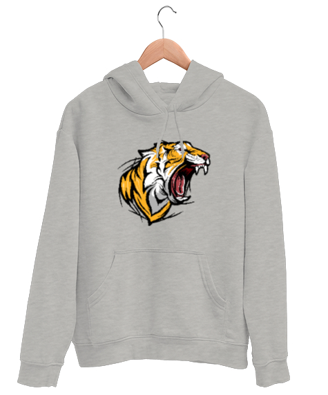 Tisho - Vahşi Kaplan - Tiger Gri Unisex Kapşonlu Sweatshirt