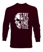 Vahşi ve Özgür Kal - Wild And Free - Skull Bordo Erkek Sweatshirt - Thumbnail