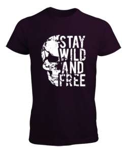 Vahşi ve Özgür Kal - Wild And Free - Skull Koyu Mor Erkek Tişört