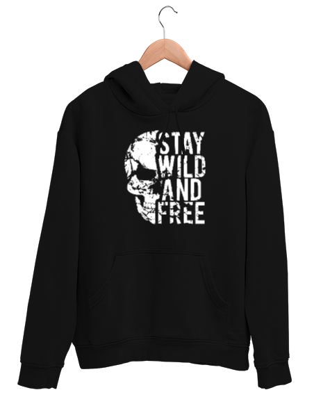 Tisho - Vahşi ve Özgür Kal - Wild And Free - Skull Siyah Unisex Kapşonlu Sweatshirt