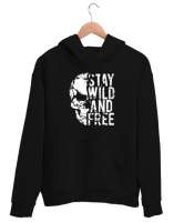 Vahşi ve Özgür Kal - Wild And Free - Skull Siyah Unisex Kapşonlu Sweatshirt - Thumbnail