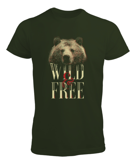 Tisho - Vahşi ve Özgür - Wild And Free Haki Yeşili Erkek Tişört