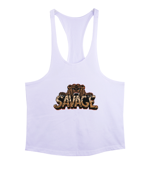 Vahşi Yabani Güçlü Ayı Savage Beyaz Erkek Tank Top Atlet