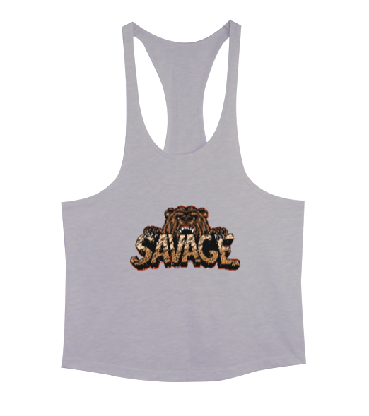 Vahşi Yabani Güçlü Ayı Savage Gri Erkek Tank Top Atlet