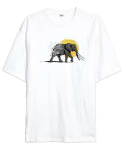 Vahşi Yaşam - Wild Elephant Beyaz Oversize Unisex Tişört